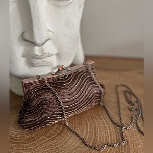Cache brown beaded elegant party formal glam mini bag